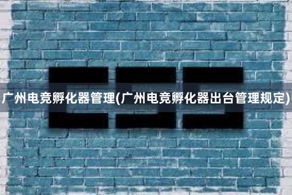 广州电竞孵化器管理(广州电竞孵化器出台管理规定)